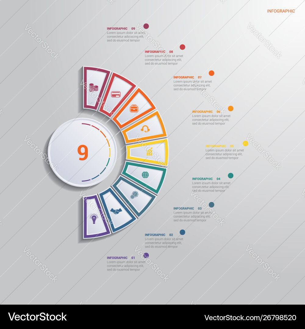 Template for infographics with 9 text area Template for infographics with 9 text area Vector Image