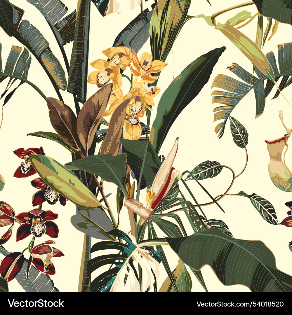 Tropical Vintage Palm Leaves Pattern Vector Image