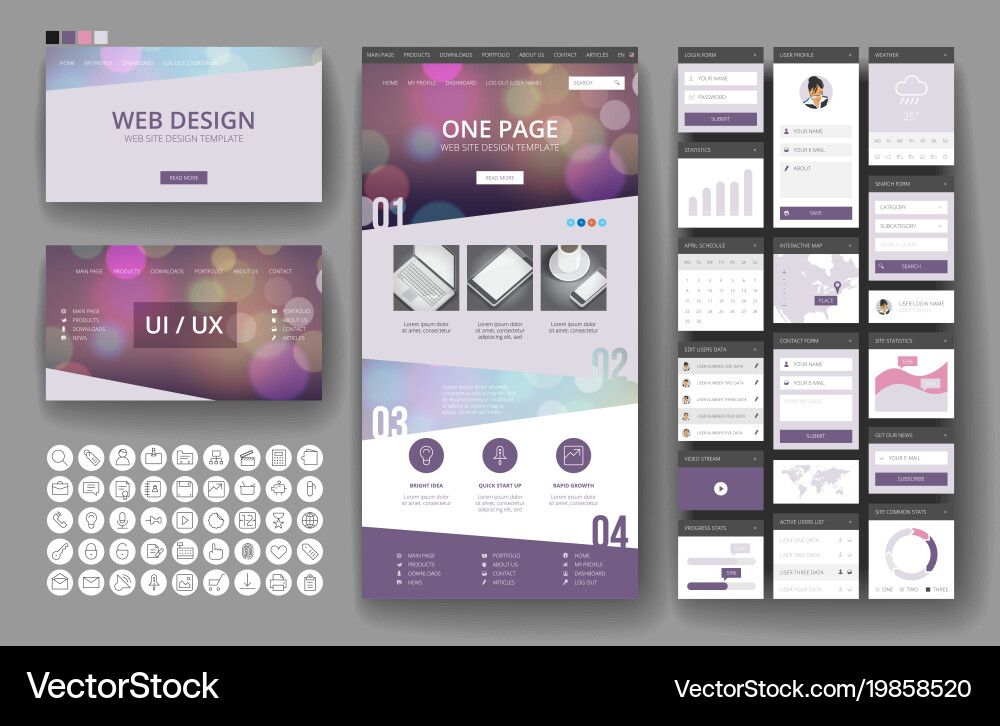 Website design template and interface elements vector image