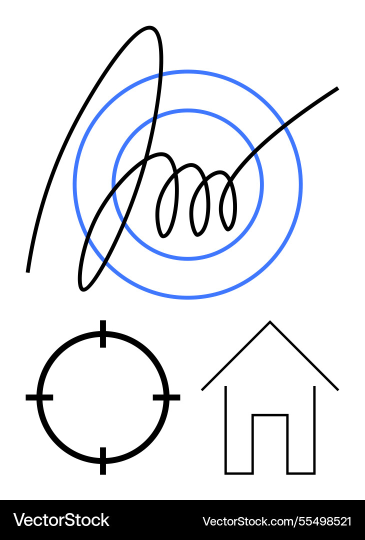 Abstract design with target scribble and house Vector Image