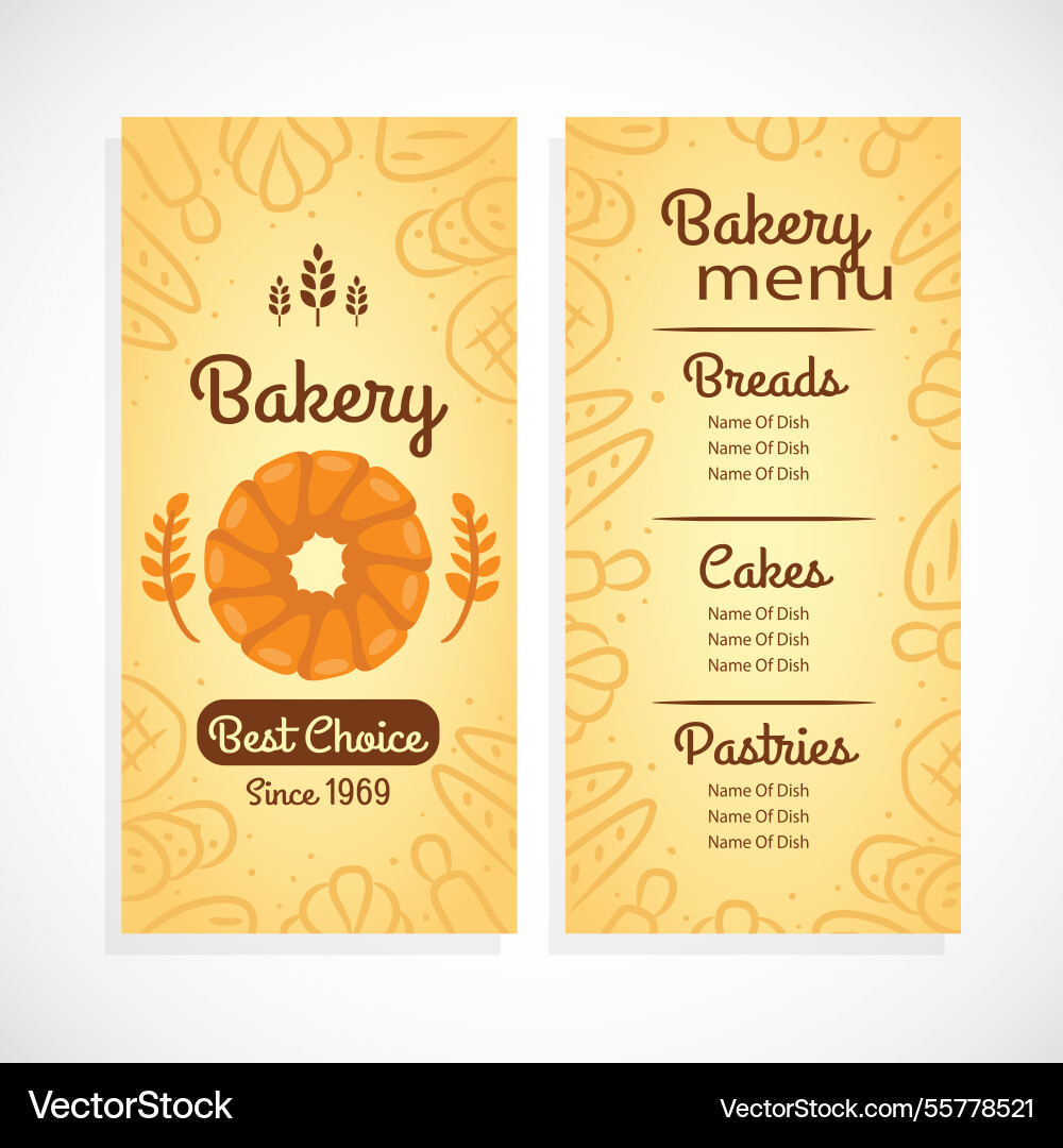 Bakery menu template with sketches products Vector Image
