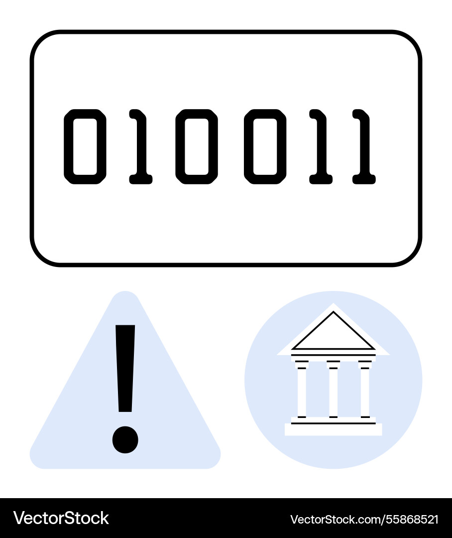 Binary code warning triangle and government vector image