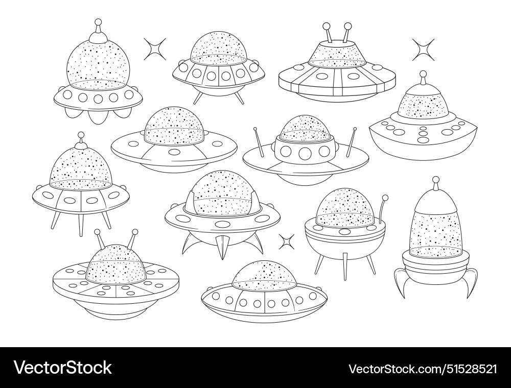 Black and white flying ufo saucers isolated Black and white flying ufo saucers isolated vector image