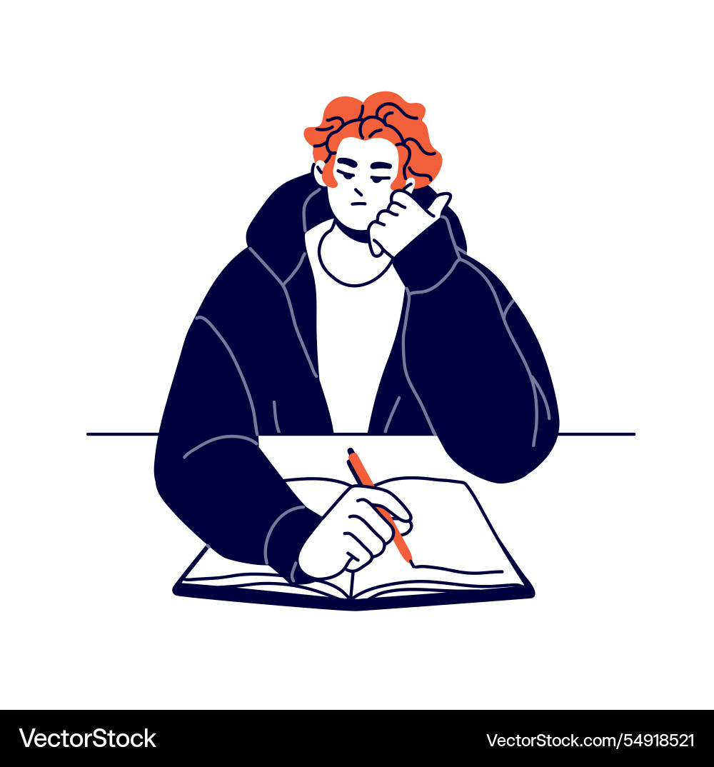 Bored student learning studies with textbook Bored student learning studies with textbook vector image