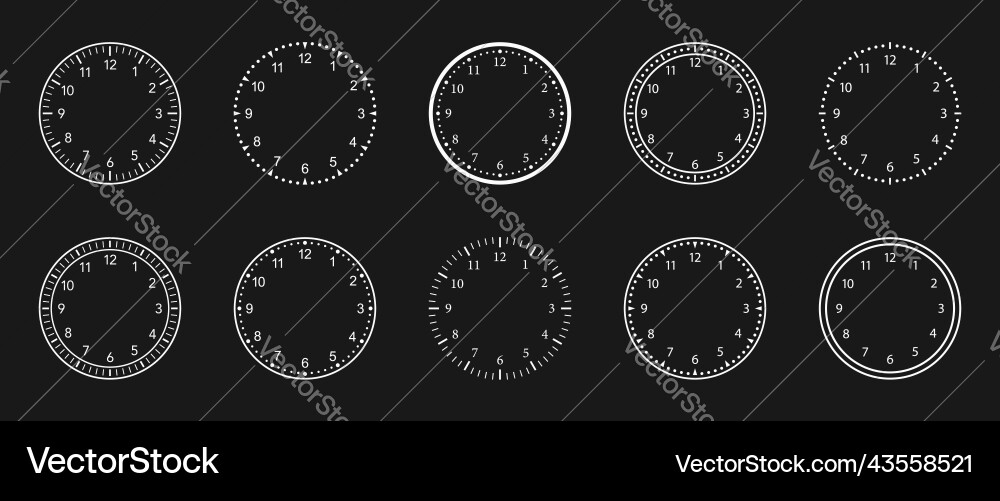 Clock faces watch with numbers dial icons circle Clock faces watch with numbers dial icons circle vector image