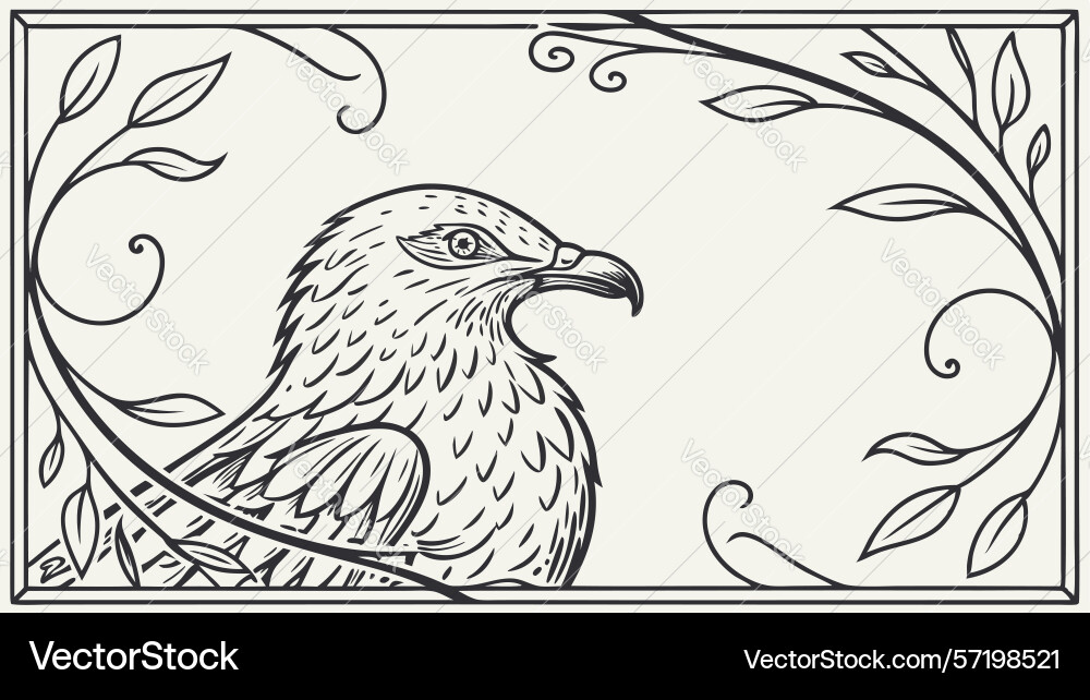 Majestic Adlerkopf in Ornate Frame Art Design Vektorbild