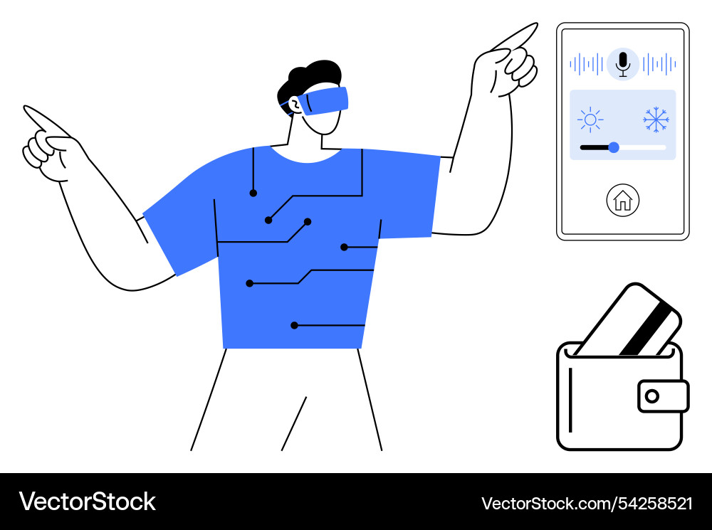 Man in vr headset controlling smart home system Man in vr headset controlling smart home system vector image