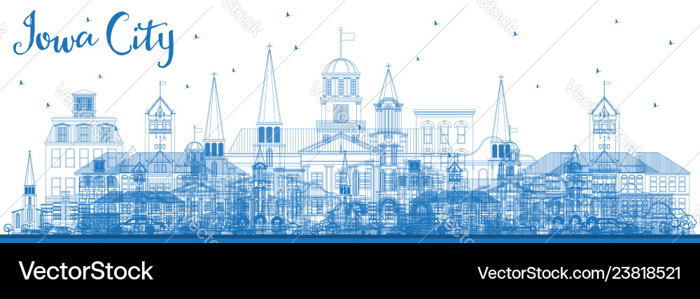 Outline iowa Stadt Skyline mit blauen Gebäuden Outline iowa Stadt Skyline mit blauen Gebäuden vektorbild