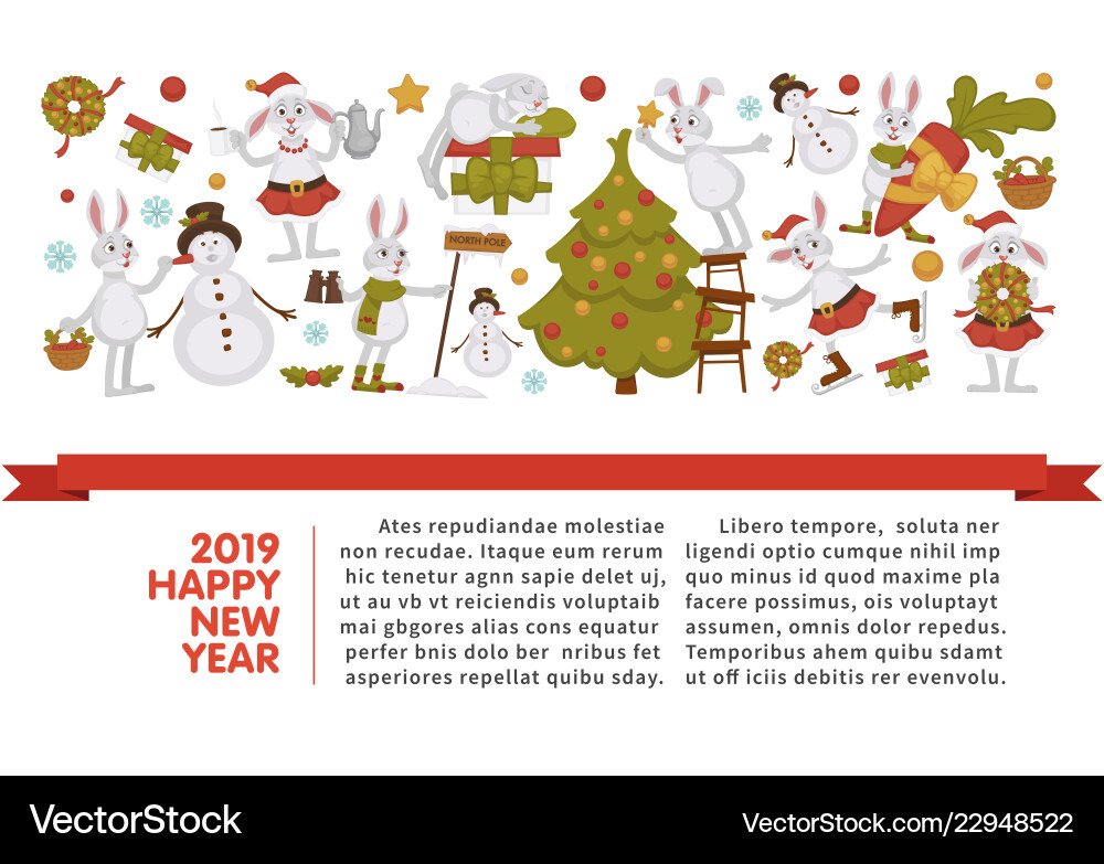 2019 new year celebration bunny with snowman 2019 new year celebration bunny with snowman vector image