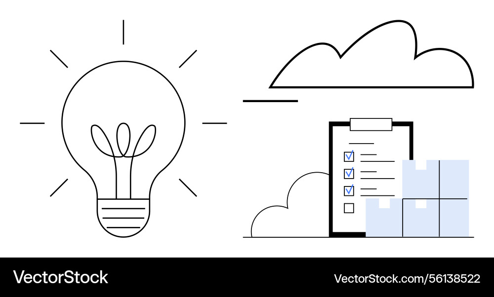 Bright idea with checklist and storage boxes under Bright idea with checklist and storage boxes under vector image