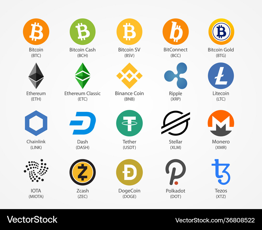 Cryptocurrency Icon Set – Royalty-Free Vector | VectorStock