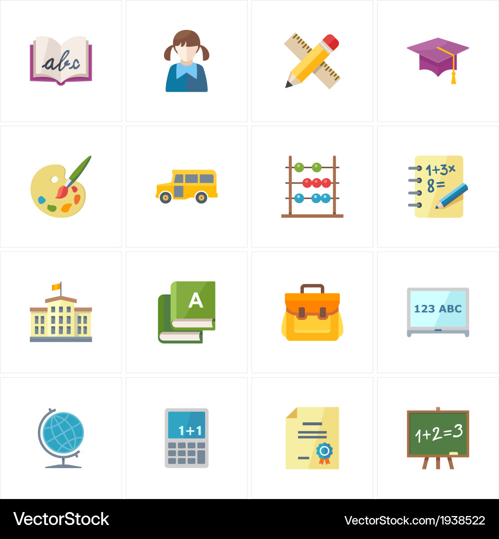 Education Icon Set - Flat Style Vector Image