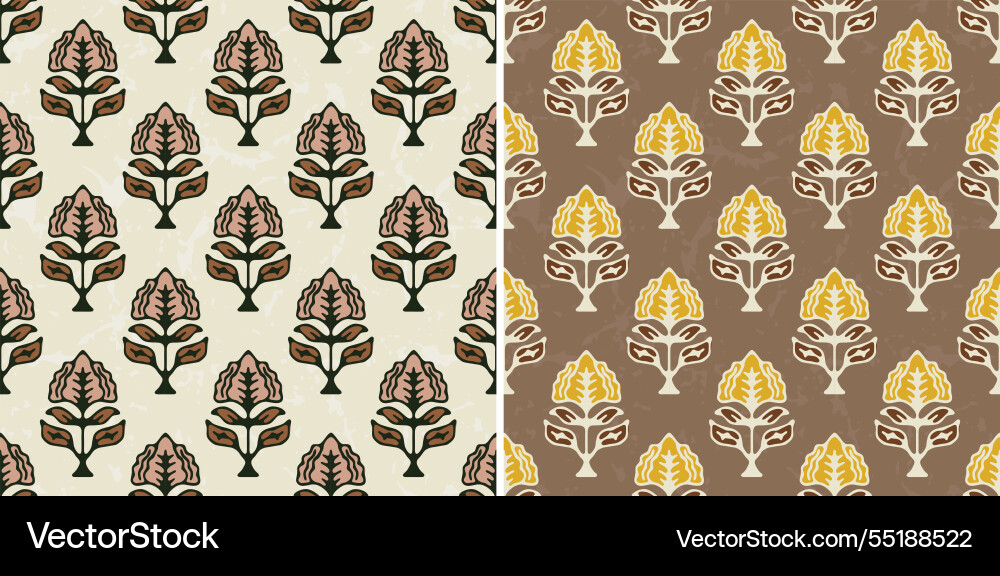 Floral and leaf block abstract repeat pattern vector image