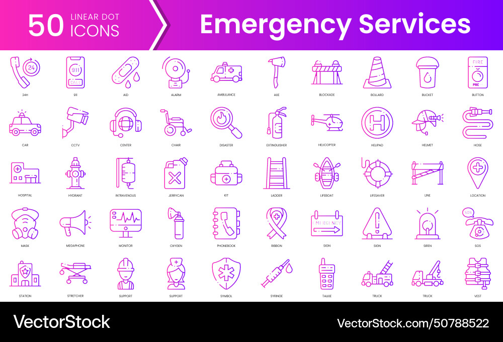 Set of emergency services icons gradient style Set of emergency services icons gradient style Vector Image