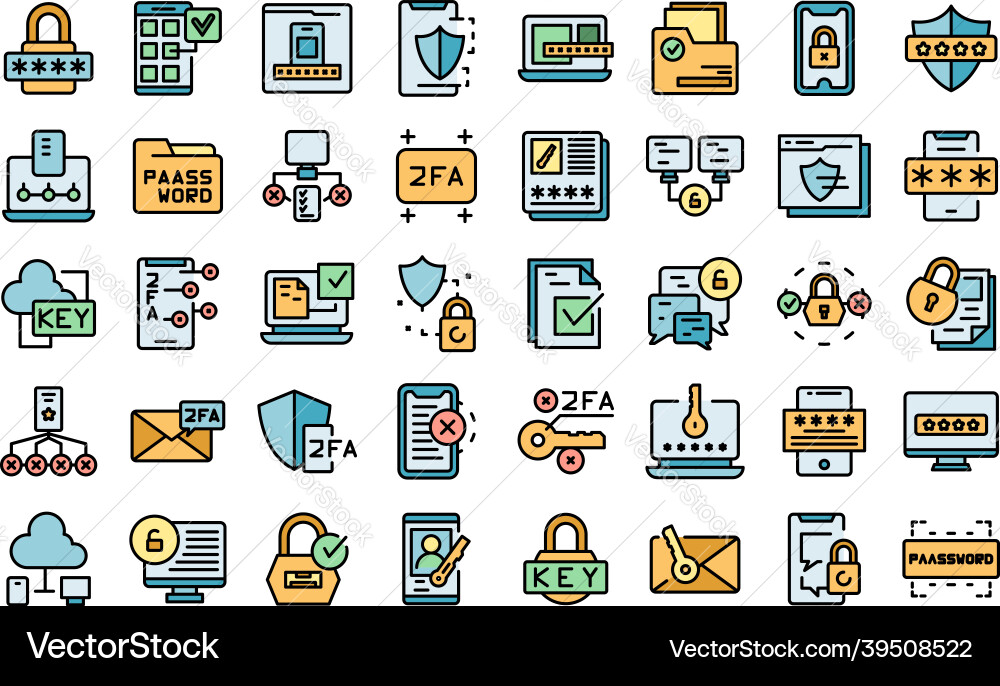 Two factor authentication icons set flat Vector Image