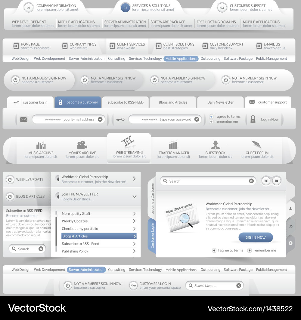 Website Navigation Menu Icons Vector Image