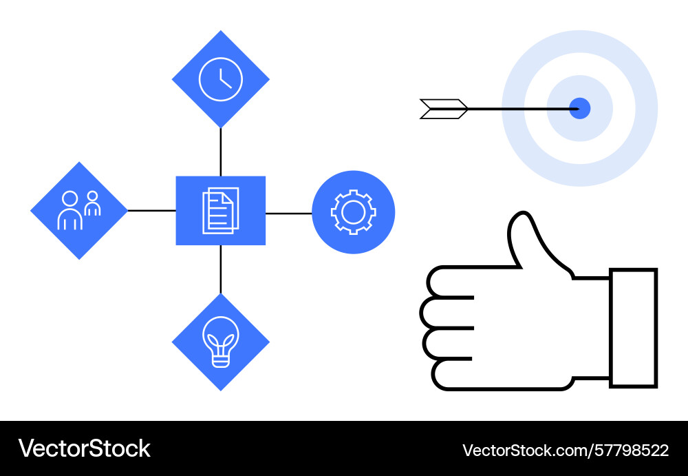 Workflow elements connected with arrow hitting Vector Image