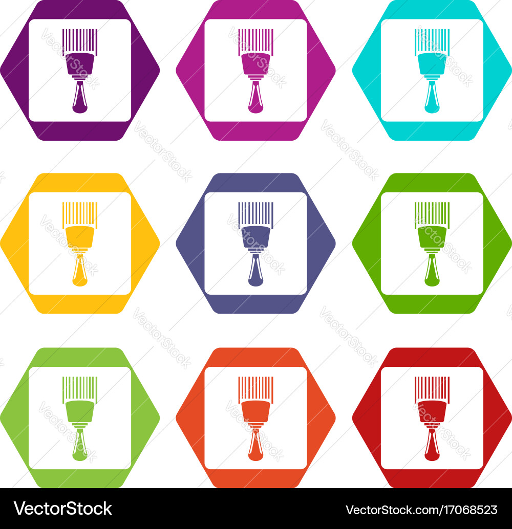 Bar code scanner icon set color hexahedron vector image