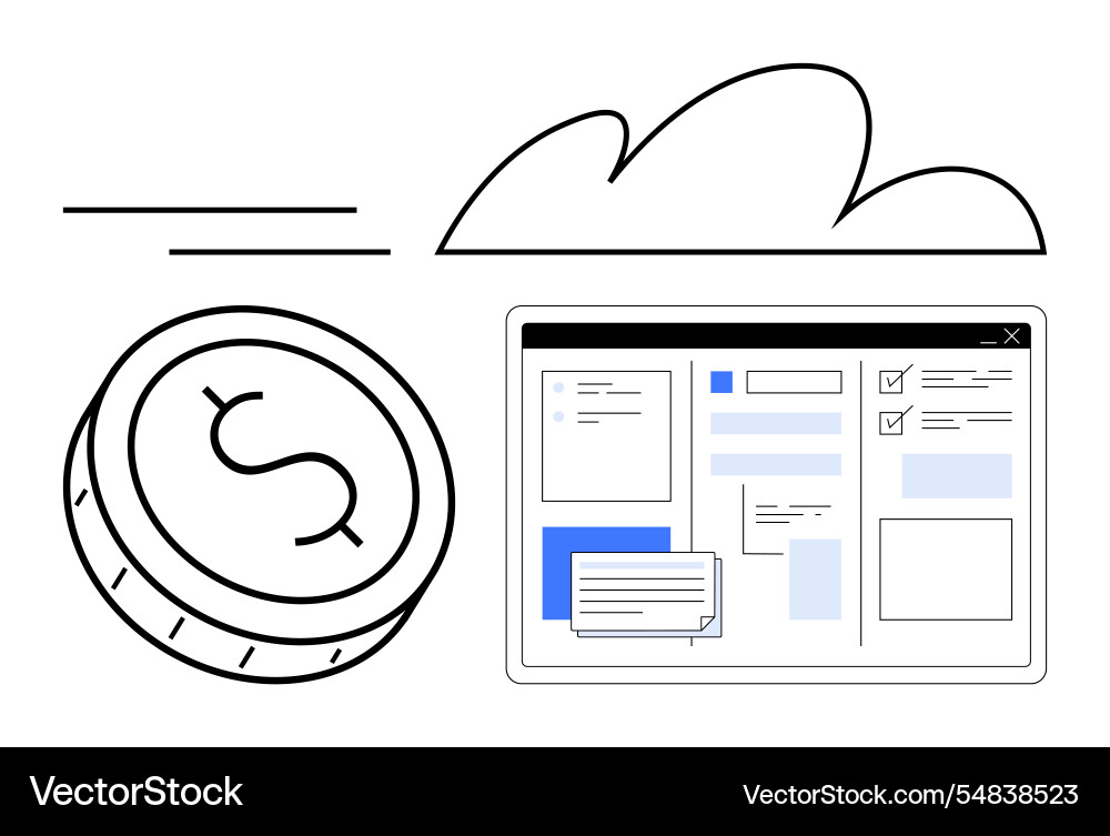 Cloud-based financial software interface with coin Cloud-based financial software interface with coin vector image