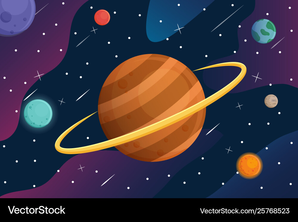 Galaxy mit Cartoon Planeten im Weltraum Hintergrund Galaxy mit Cartoon Planeten im Weltraum Hintergrund vektorbild