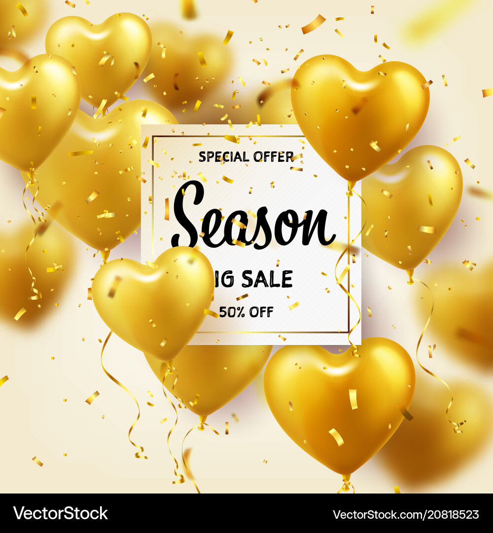 Goldene Ballons in Herzform Saison Verkauf Banner Goldene Ballons in Herzform Saison Verkauf Banner vektorbild