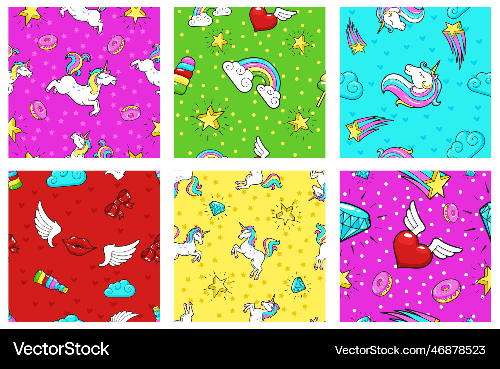 Groovy Unicorn Pattern Set vector image