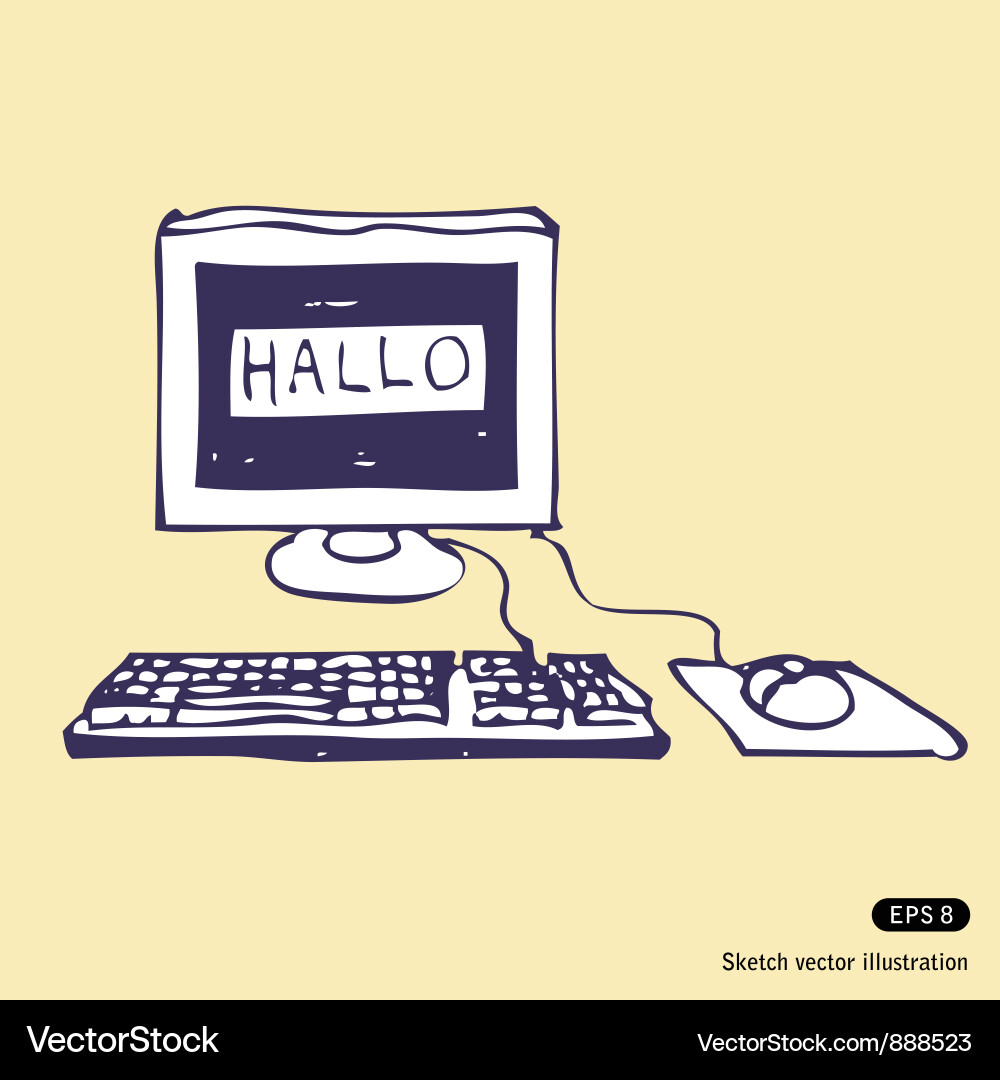 Hand-Drawn Computer 'Hello' vector image