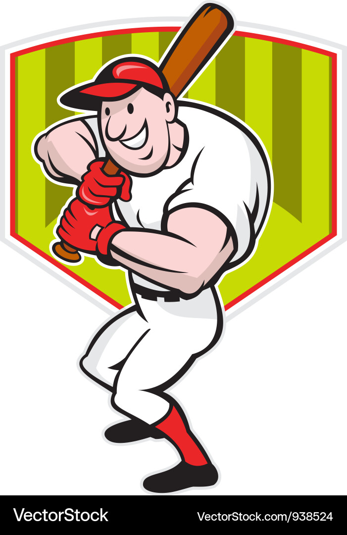 Cartoon Baseball Player Batting Vector Image