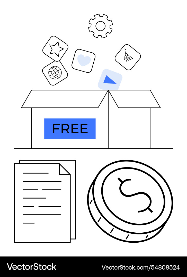 Open box with labeled free and various icons Open box with labeled free and various icons vector image