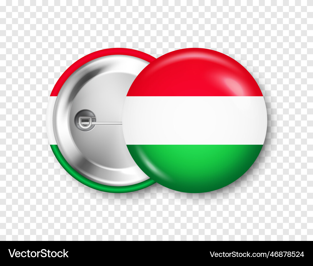 Realistic button badge with printed hungarian flag Realistic button badge with printed hungarian flag vector image