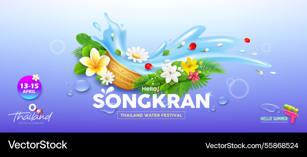 Songkran Wasser Festival thailand bunte Blumen Songkran Wasser Festival thailand bunte Blumen vektorbild