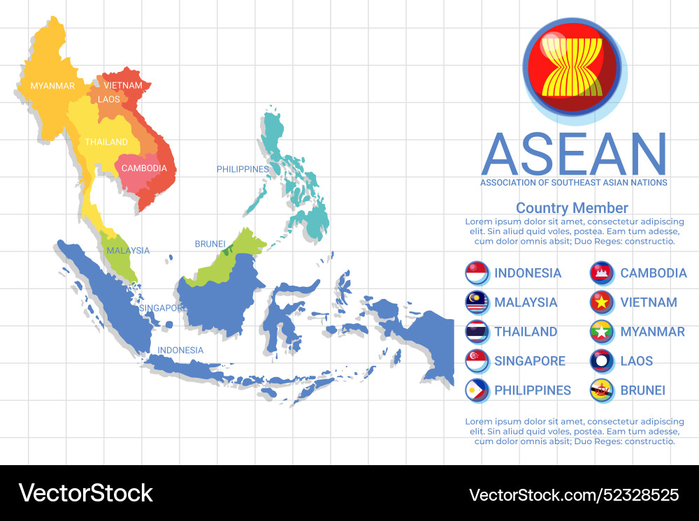 Asean map in various colors Vector Image