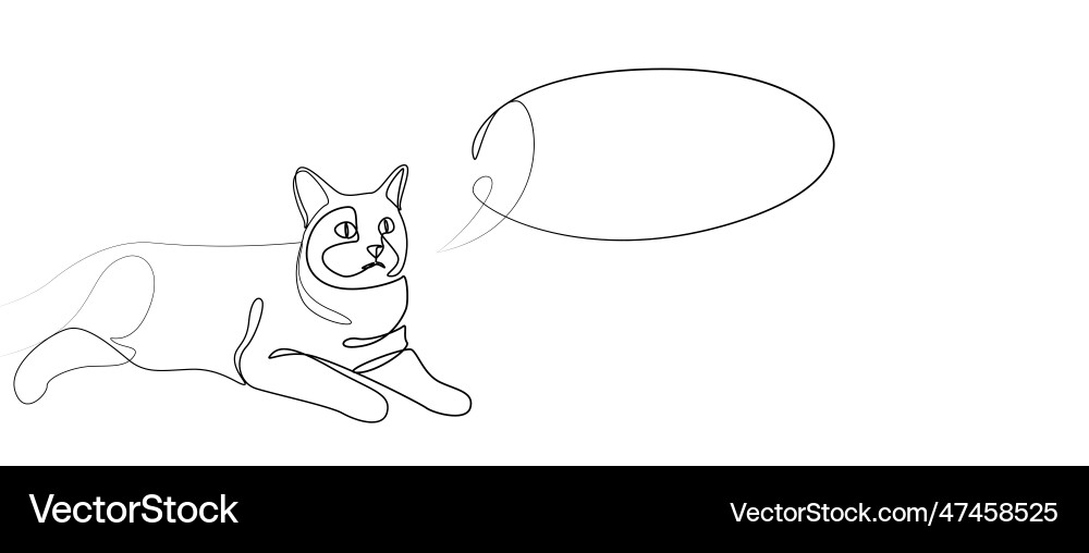 Linear drawing of a cat with cloud for text Linear drawing of a cat with cloud for text vector image