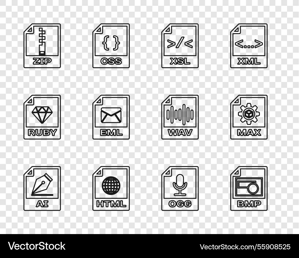Set line ai file document bmp xsl html zip eml Set line ai file document bmp xsl html zip eml vector image