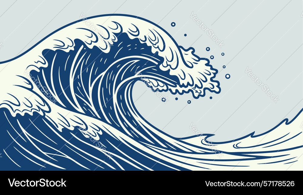 Crashing ocean waves dynamic art design vector image