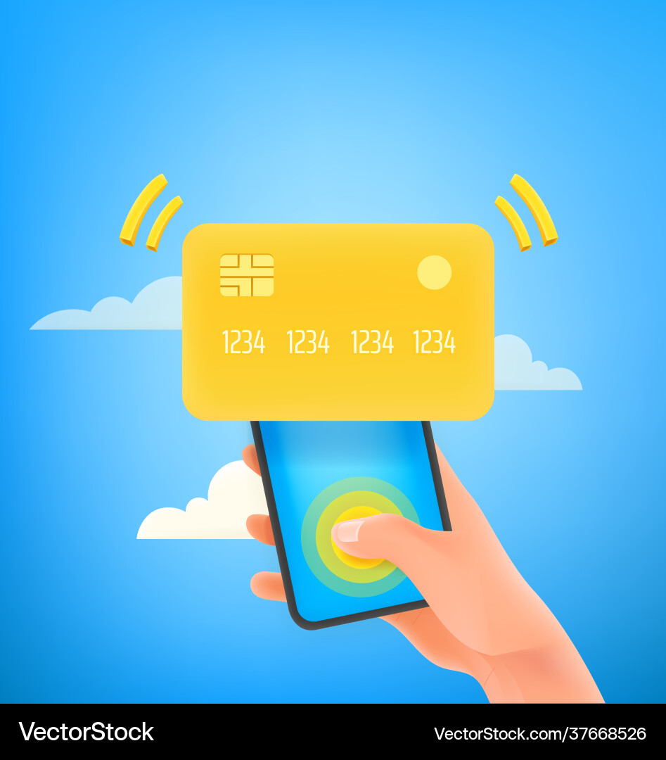 Man using credit card for payment via smartphone Man using credit card for payment via smartphone vector image