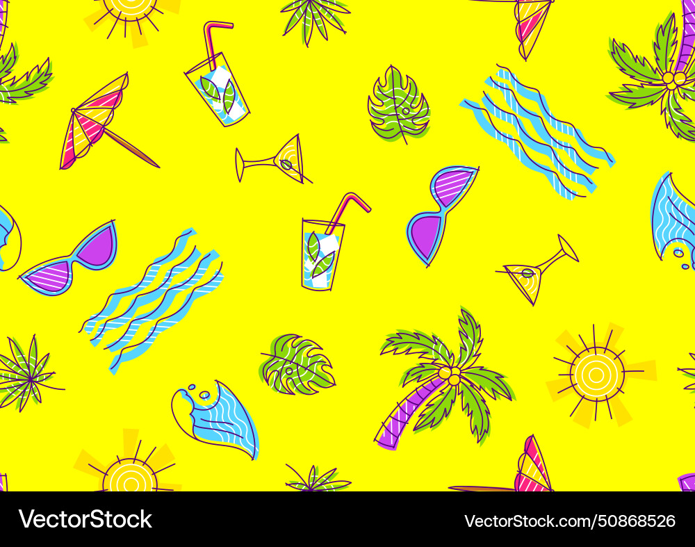 Pattern with summer items stylized beach objects Pattern with summer items stylized beach objects vector image