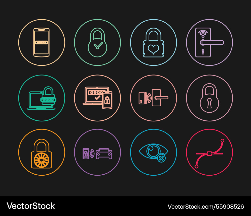 Set line bezier curve lock padlock with heart two Set line bezier curve lock padlock with heart two vector image