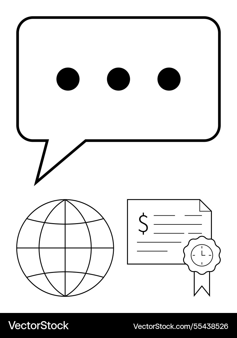 Speech bubble globe and certificate Speech bubble globe and certificate vector image