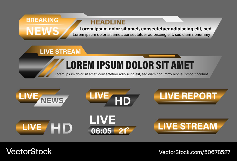 Broadcast news lower thirds template layout gold Vector Image