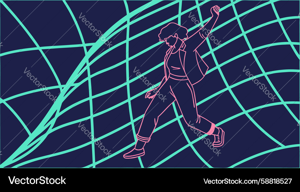 Dynamic runner on colorful geometric grid design Vector Image