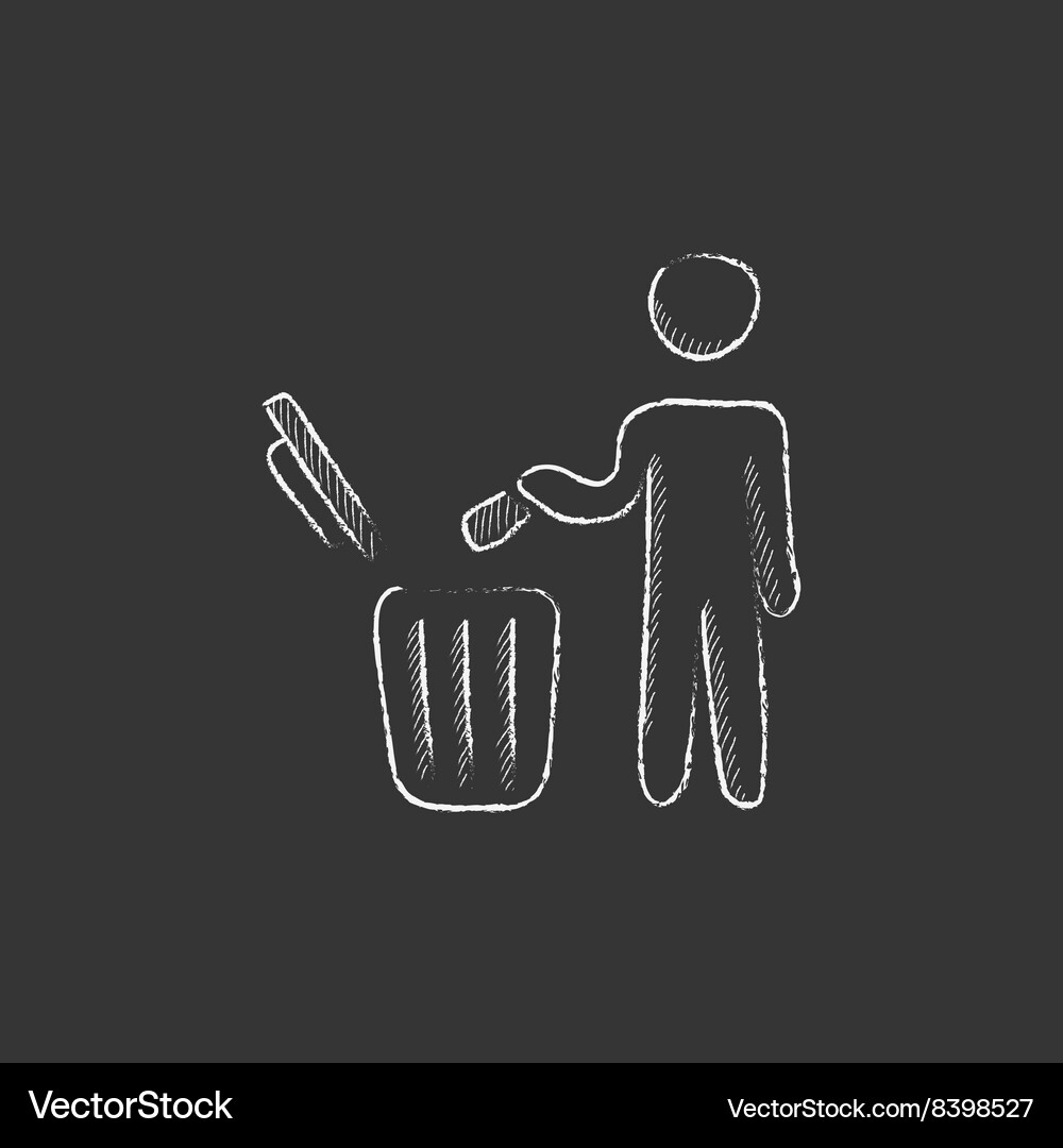 Man throwing garbage in a bin drawn chalk icon Vector Image