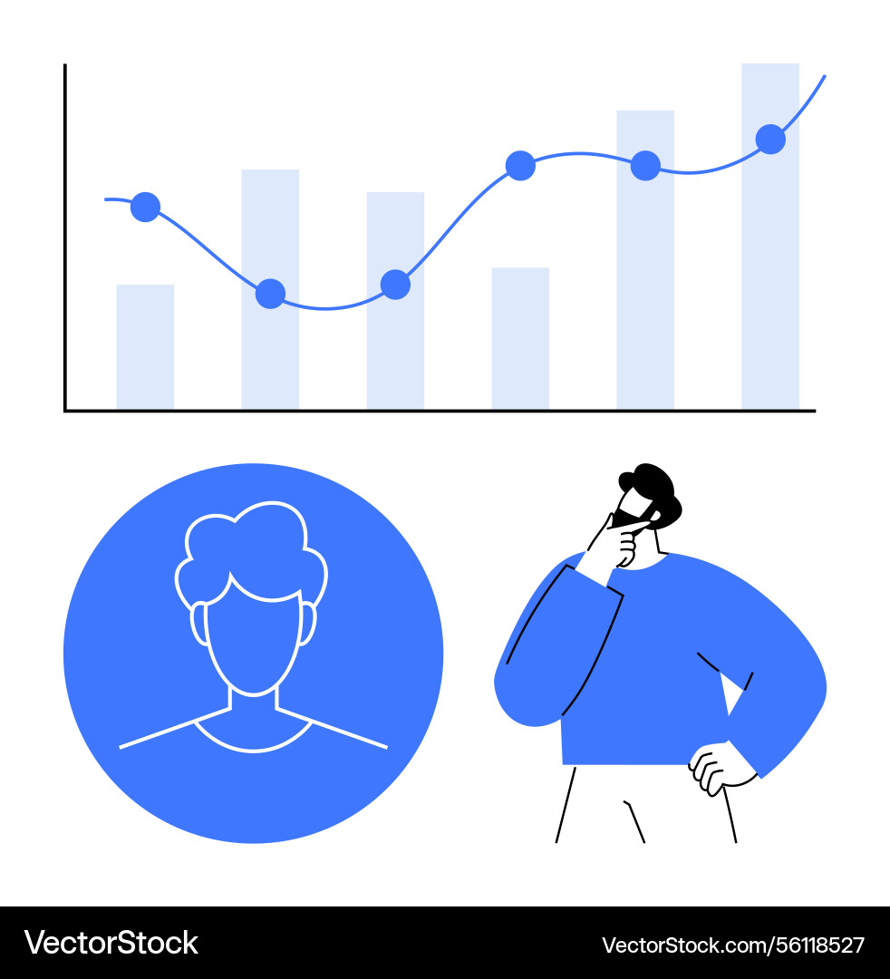 Person analyzing data trends with graph Person analyzing data trends with graph vector image