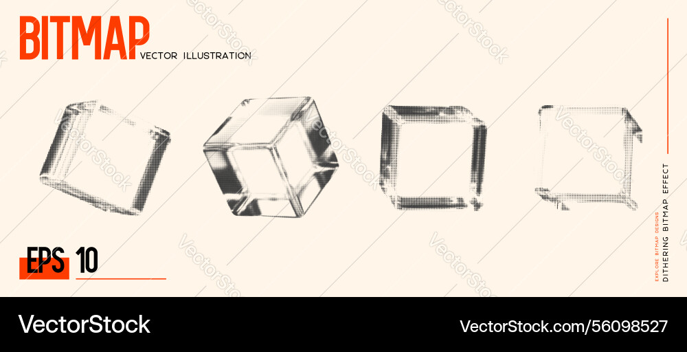 Set of bitmap dithering cubes halftone 3d shapes Set of bitmap dithering cubes halftone 3d shapes vector image