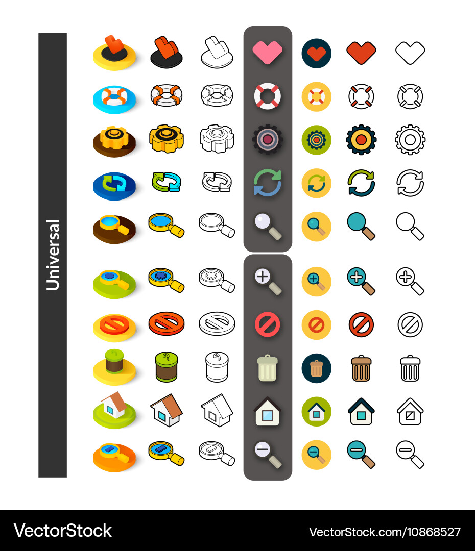 Set of icons in different style - isometric flat vector image