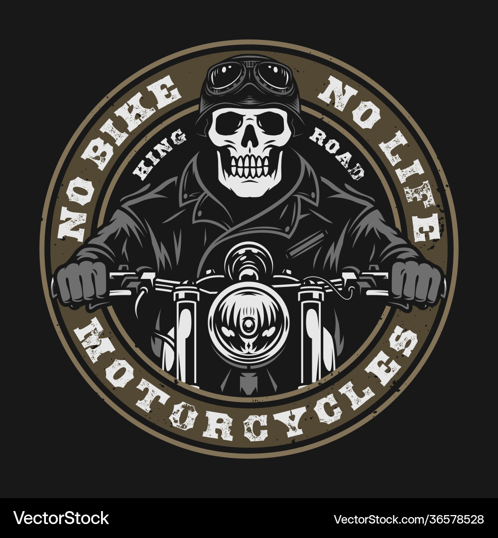 Biker Skeleton Motorcycle Print Vector Image
