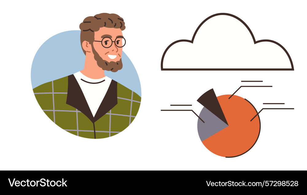 Man exploring data insights with cloud integration Man exploring data insights with cloud integration vector image