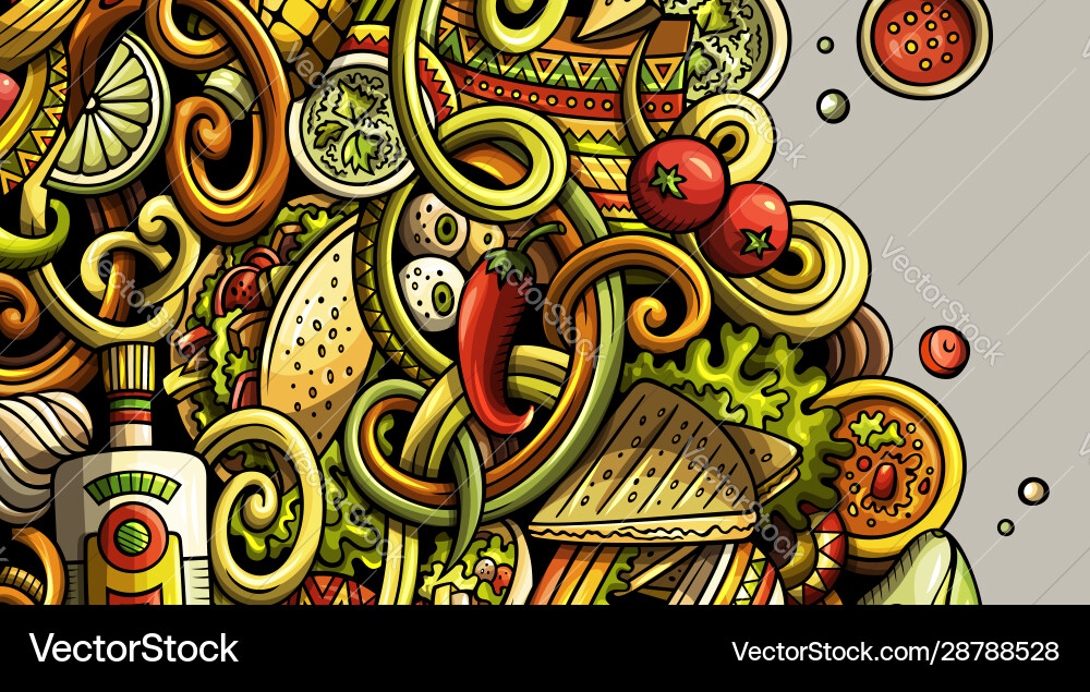 mexikanische Lebensmittelhand gezogen Doodle Banner Cartoon Mexikanische Lebensmittelhand gezogen Doodle Banner Cartoon vektorbild