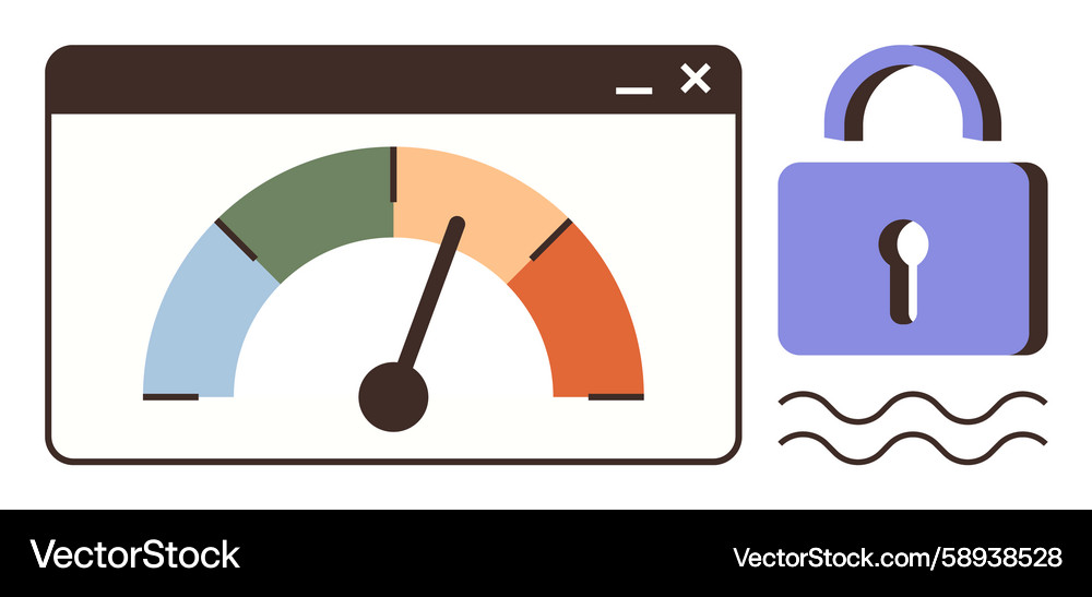Performance meter and padlock representing Vector Image