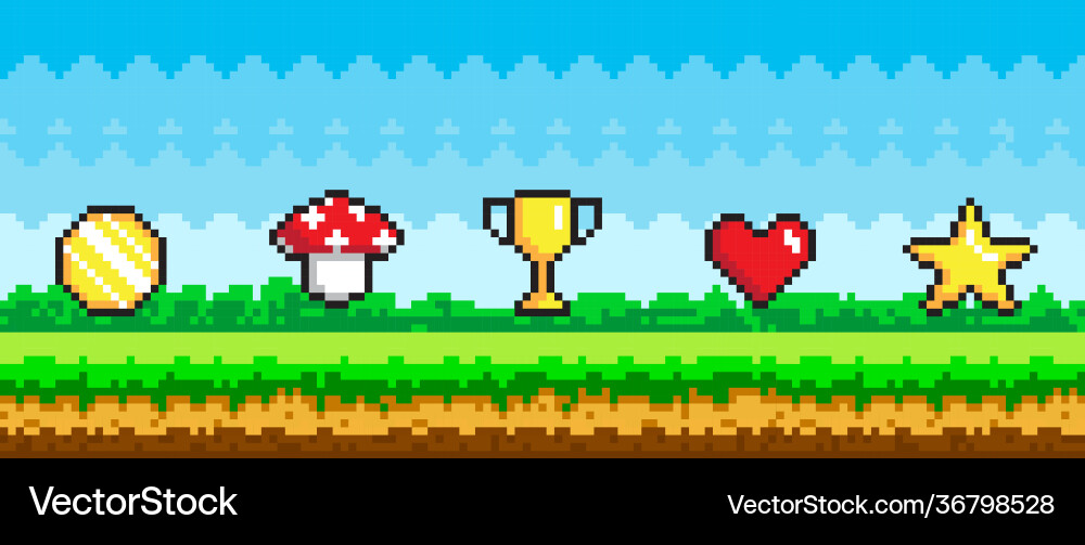 Pixel art game background with reward object vector image